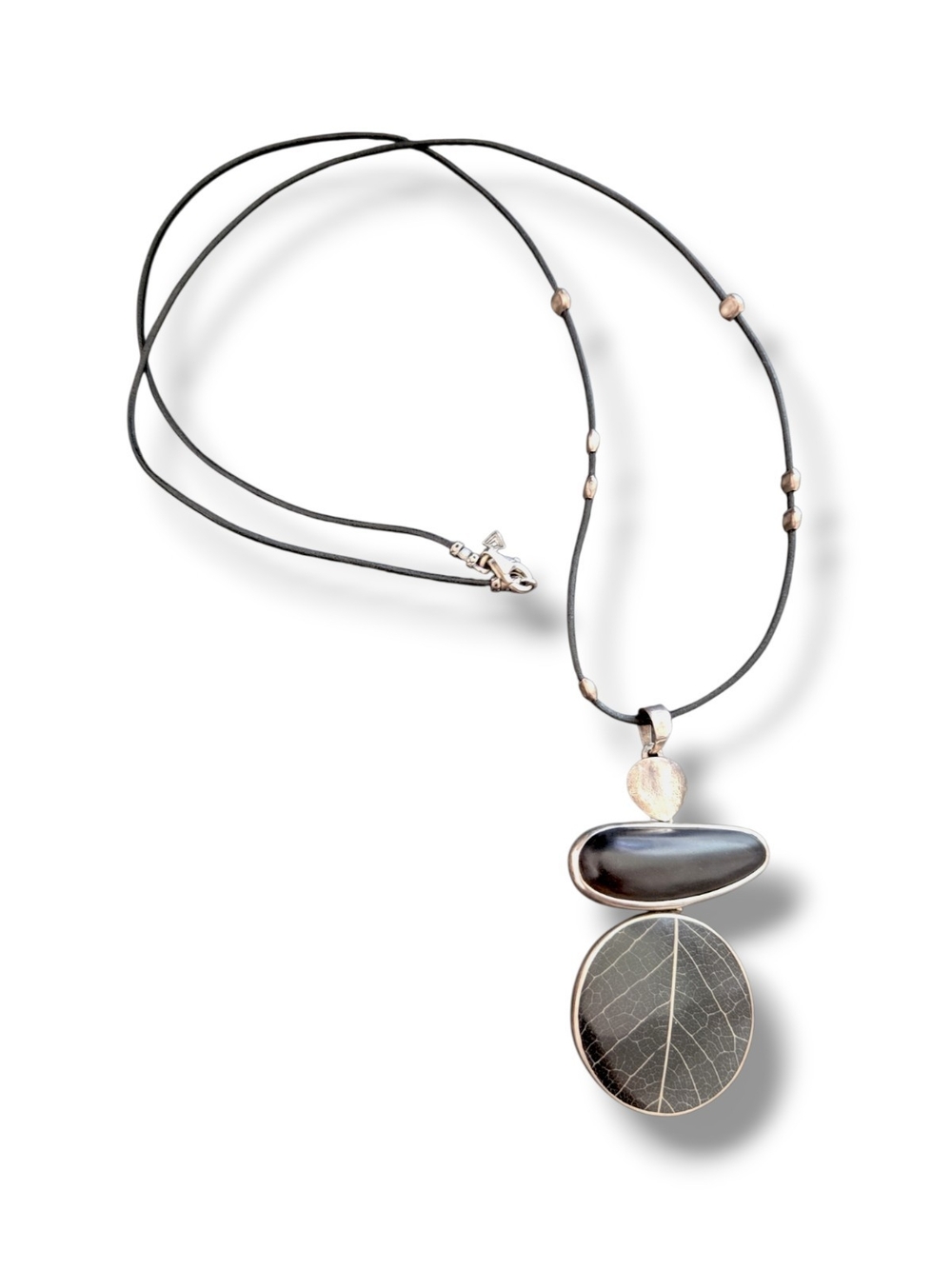 Silpada S2123 Black Leaf Pendant Necklace with Silver Accents